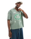 【送料無料】 エイソス メンズ ポロシャツ トップス ASOS DESIGN boxy oversized pique polo with front prin...