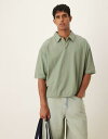 【送料無料】 エイソス メンズ ポロシャツ トップス ASOS DESIGN oversized boxy crepe polo shirt in green ...