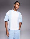 【送料無料】 エイソス メンズ ポロシャツ トップス ASOS DESIGN oversized boxy drop shoulder polo in white/blue WHITE