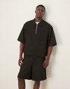 【送料無料】 エイソス メンズ ポロシャツ トップス ASOS DESIGN half sleeve shirt with zip neck in black ...