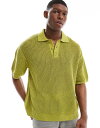 【送料無料】 プルアンドベアー メンズ ポロシャツ トップス Pull&Bear fine knit polo shirt in lime green GREE...