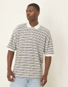 【送料無料】 エイソス メンズ ポロシャツ トップス ASOS DESIGN oversized dropped shoulder polo in blue and white textured stripe Multi