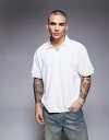 【送料無料】 エイソス メンズ ポロシャツ トップス ASOS DESIGN boxy relaxed polo in off white textured r...