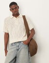 【送料無料】 マンゴ メンズ ポロシャツ トップス Mango lightweight open knit polo top in beige BEIGE