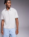 【送料無料】 エイソス メンズ ポロシャツ トップス ASOS DESIGN boxy relaxed zipped polo shirt in gray te...