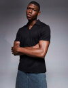 【送料無料】 エイソス メンズ ポロシャツ トップス ASOS DESIGN boxy polo shirt with deep neckline in bla...