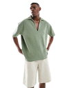 【送料無料】 エイソス メンズ ポロシャツ トップス ASOS DESIGN oversized boxy textured polo shirt in lig...