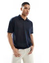 【送料無料】 エイソス メンズ ポロシャツ トップス ASOS DESIGN relaxed linen look polo shirt in navy Sky...