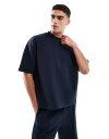 【送料無料】 エイソス メンズ ポロシャツ トップス ASOS DESIGN oversized boxy textured t-shirt in navy -...