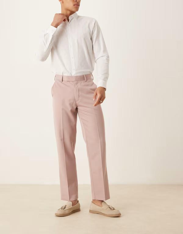 エイソス メンズ ボトムス カジュアルパンツ ストレート パンツ ASOS DESIGN smart straight leg pants in dusty Dusty pink ピンク