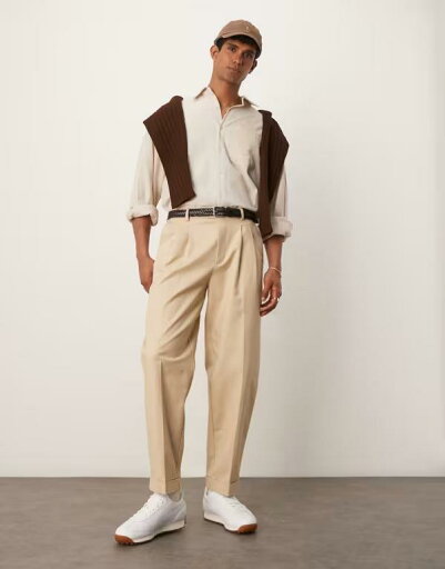 【送料無料】 エイソス メンズ カジュアルパンツ ボトムス ASOS DESIGN oversized tapered cotton chino dress pants in stone STONE 【送料無料】 エイソス メンズ カジュアルパンツ ボトムス ASOS DESIGN oversized tapered cotton chino dress pants in stone STONE
