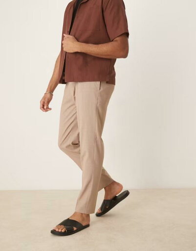 【送料無料】 エイソス メンズ カジュアルパンツ ボトムス ASOS DESIGN smart tapered pants with front pleat in stone melange STONE 【送料無料】 エイソス メンズ カジュアルパンツ ボトムス ASOS DESIGN smart tapered pants with front pleat in stone melange STONE
