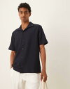 【送料無料】 マンゴ メンズ ポロシャツ トップス Mango cotton waffle short sleeve shirt in navy NAVY