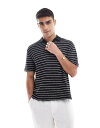 【送料無料】 エイソス メンズ ポロシャツ トップス ASOS DESIGN relaxed boxy polo in textured black and w...
