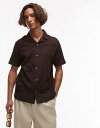 【送料無料】 トップマン メンズ シャツ トップス Topman short sleeve hand embroidered shirt in chocolate Chocolate