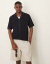 【送料無料】 マンゴ メンズ シャツ トップス Mango ribbed light knit relaxed fit shirt in navy NAVY