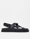 【送料無料】 エイソス メンズ サンダル シューズ ASOS DESIGN cross over strap sandals in black leather ...