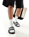 【送料無料】 ボス オレンジ メンズ サンダル シューズ BOSS Aryeh logo pool slides in black/white Black/ w...