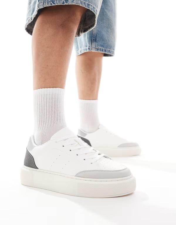 【送料無料】 ジャック アンド ジョーンズ メンズ スニーカー シューズ Jack & Jones suede mix sneakers in white with gray trim White/Castle Rock