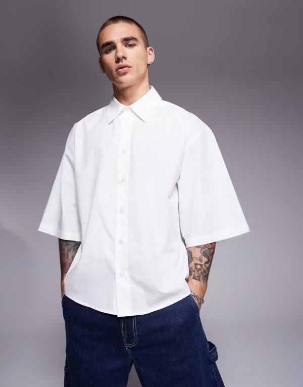 【送料無料】 エイソス メンズ シャツ トップス ASOS DESIGN oversized poplin shirt in white WHITE