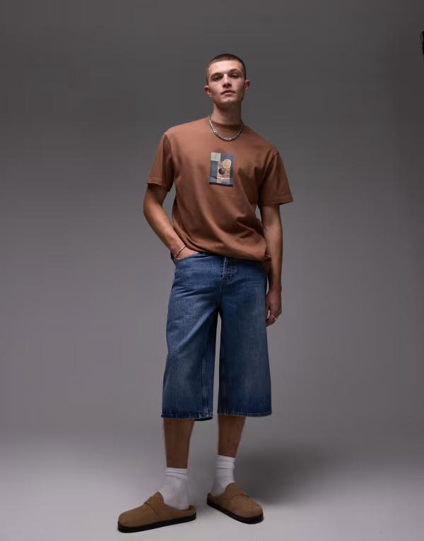 トップマン メンズ ボトムス ハーフパンツ・ショーツ デニム Topman denim mid length jorts in mid wash Mid blue wash ブルー(4)