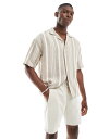 【送料無料】 リバーアイランド メンズ ハーフパンツ・ショーツ ボトムス River Island linen look pull-on shorts in light stone STONE