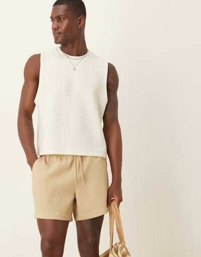 【送料無料】 エイソス メンズ ハーフパンツ・ショーツ ボトムス ASOS DESIGN shorter length waffle shorts in beige BEIGE 【送料無料】 エイソス メンズ ハーフパンツ・ショーツ ボトムス ASOS DESIGN shorter length waffle shorts in beige BEIGE