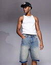 【送料無料】 グッドフォーナッシング メンズ ハーフパンツ・ショーツ ボトムス Good For Nothing relaxed denim shorts in midwash blue with raw hem Mid wash blue