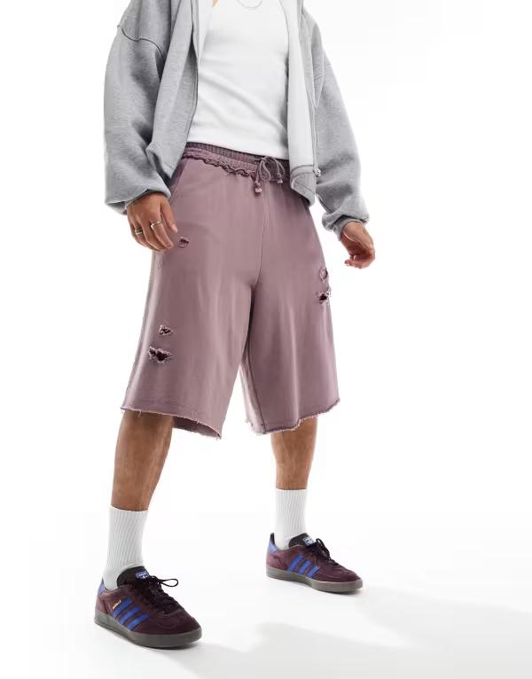 【送料無料】 コルージョン メンズ ハーフパンツ・ショーツ ボトムス COLLUSION distressed skater fit festival shorts in purple wash Purple