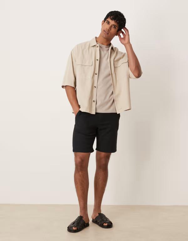 セレクテッドオム メンズ ボトムス ハーフパンツ・ショーツ リネン系 ショーツ Black Selected Homme linen blend shorts in black