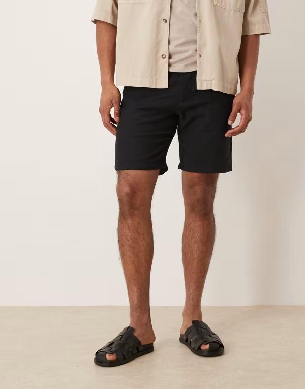 セレクテッドオム メンズ ボトムス ハーフパンツ・ショーツ リネン系 ショーツ Black Selected Homme linen blend shorts in black