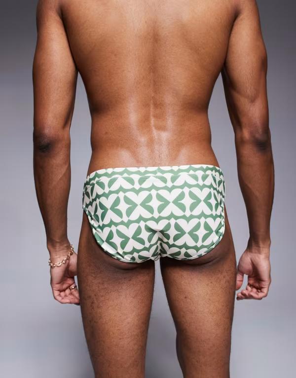 エイソス メンズ 水着 ハーフパンツ・ショーツ スイム/サーフ Green/White ASOS DESIGN swim briefs in green and white geo print