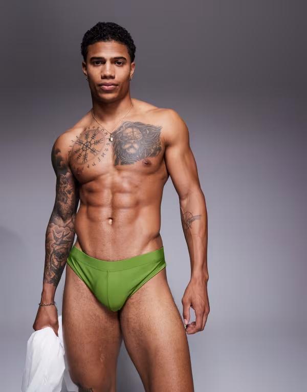 エイソス メンズ 水着 ハーフパンツ・ショーツ ASOS DESIGN swim briefs GREEN グリーン