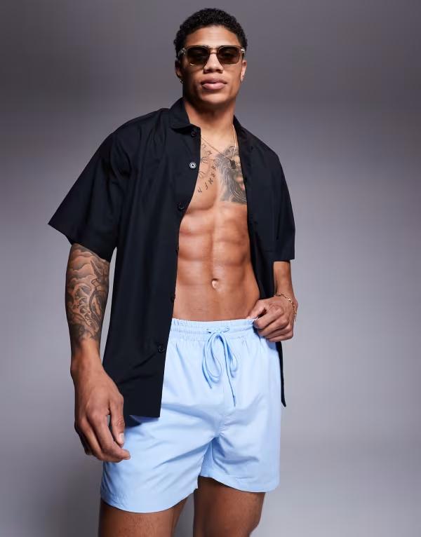 【送料無料】 サウスビーチ メンズ ハーフパンツ・ショーツ 水着 South Beach plain swim shorts in light blue Blue