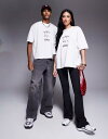 【送料無料】 エイソス レディース Tシャツ トップス ASOS DESIGN Pokemon Unisex oversized t-shirt with Pikachu prints in white WHITE