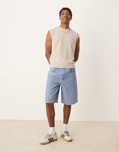 【送料無料】 エイソス メンズ ハーフパンツ・ショーツ ボトムス ASOS DESIGN long length denim jorts in mid wash blue Mid wash blue 【送料無料】 エイソス メンズ ハーフパンツ・ショーツ ボトムス ASOS DESIGN long length denim jorts in mid wash blue Mid wash blue