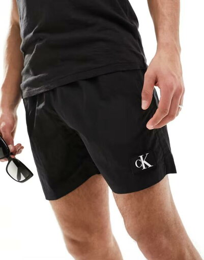【送料無料】 カルバンクライン メンズ ハーフパンツ・ショーツ 水着 Calvin Klein monogram nylon medium drawstring swim shorts in black Black 【送料無料】 カルバンクライン メンズ ハーフパンツ・ショーツ 水着 Calvin Klein monogram nylon medium drawstring swim shorts in black Black