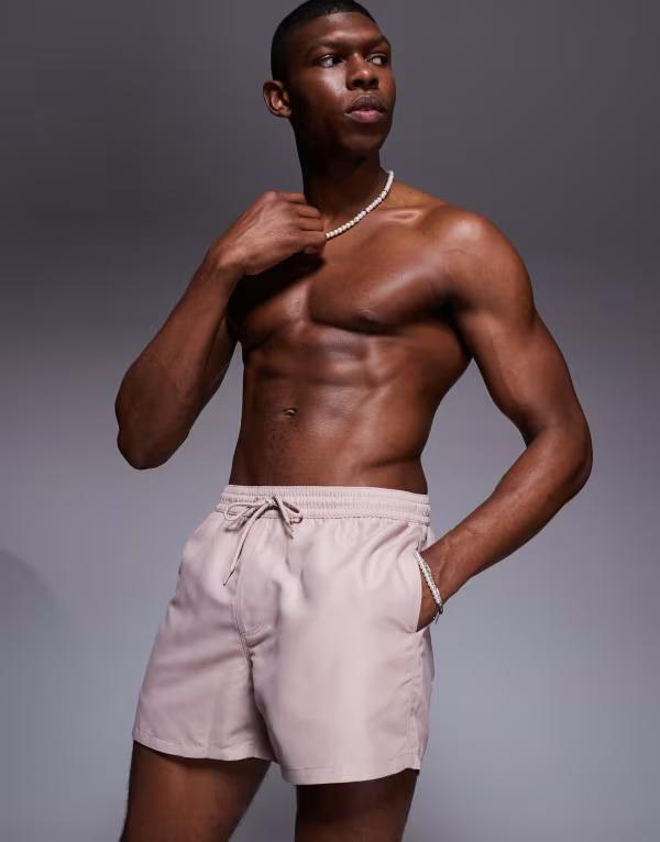 【送料無料】 エイソス メンズ ハーフパンツ・ショーツ 水着 ASOS DESIGN swim shorts in short length in light brown LIGHT BROWN