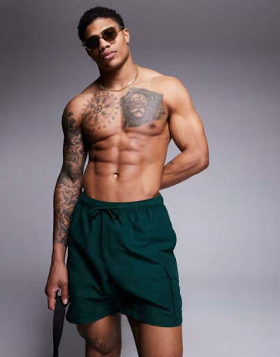 【送料無料】 エイソス メンズ ハーフパンツ・ショーツ 水着 ASOS DESIGN swim shorts in mid length with cargo pockets in green DARK GREEN 【送料無料】 エイソス メンズ ハーフパンツ・ショーツ 水着 ASOS DESIGN swim shorts in mid length with cargo pockets in green DARK GREEN