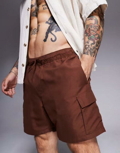 【送料無料】 エイソス メンズ ハーフパンツ・ショーツ 水着 ASOS DESIGN swim shorts in mid length with cargo pockets in dark brown Dark brown 【送料無料】 エイソス メンズ ハーフパンツ・ショーツ 水着 ASOS DESIGN swim shorts in mid length with cargo pockets in dark brown Dark brown