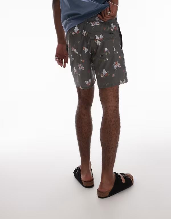 【送料無料】 ルーカ メンズ ハーフパンツ・ショーツ 水着 RVCA barnes elastic waist swim short in black floral print Multi