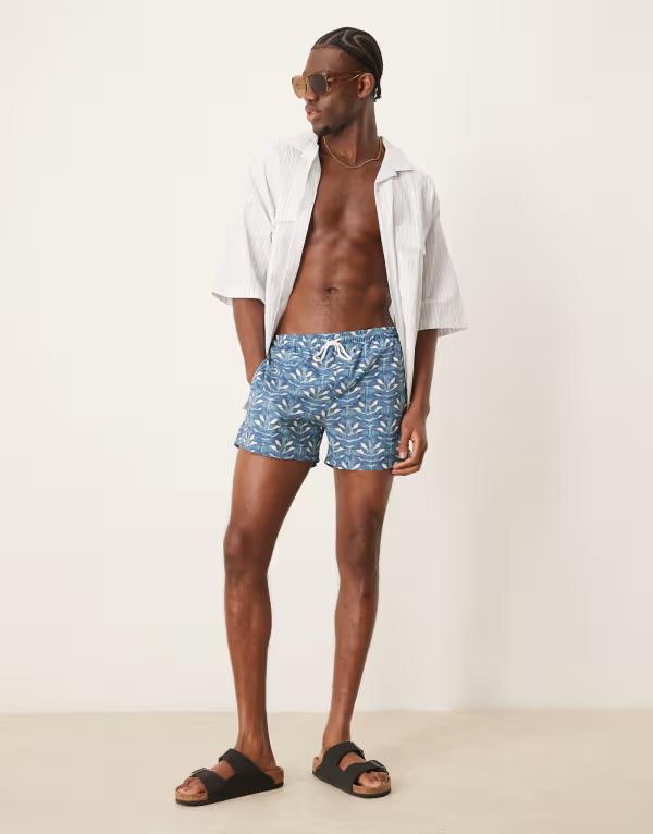 【送料無料】 フリーソサエティ メンズ ハーフパンツ・ショーツ 水着 Free Society contrast print swim shorts in blue Blue
