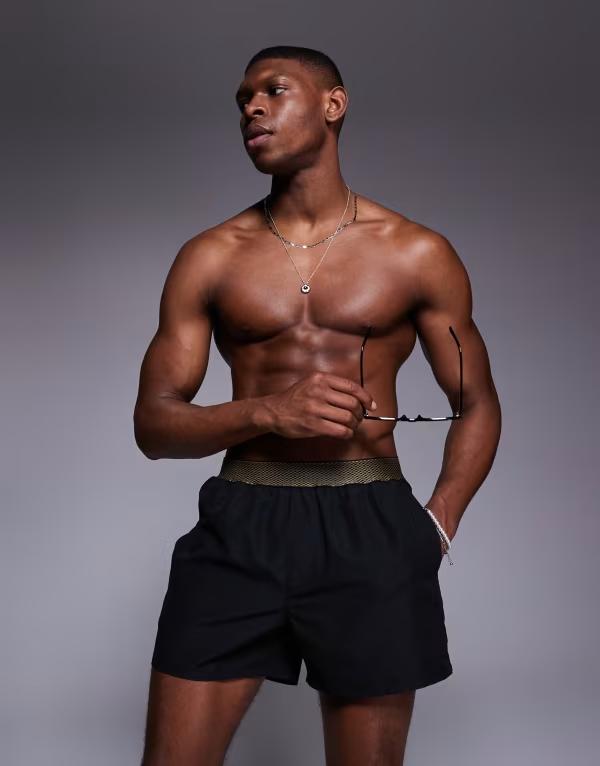 【送料無料】 エイソス メンズ ハーフパンツ・ショーツ 水着 ASOS DESIGN swim shorts in short length with elastic waistband detail in black Black
