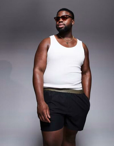 【送料無料】 エイソス メンズ ハーフパンツ・ショーツ 水着 ASOS DESIGN swim shorts in short length with elastic waistband detail in black Black