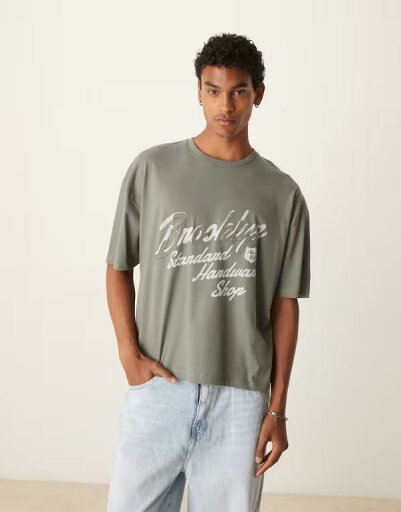 【送料無料】 エイソス メンズ Tシャツ トップス ASOS DESIGN boxy oversized t-shirt with city applique in khaki green Agave green 【送料無料】 エイソス メンズ Tシャツ トップス ASOS DESIGN boxy oversized t-shirt with city applique in khaki green Agave green