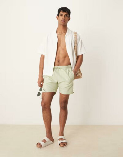 【送料無料】 マンゴ メンズ ハーフパンツ・ショーツ 水着 Mango seersucker swim shorts in pale green Khaki 【送料無料】 マンゴ メンズ ハーフパンツ・ショーツ 水着 Mango seersucker swim shorts in pale green Khaki