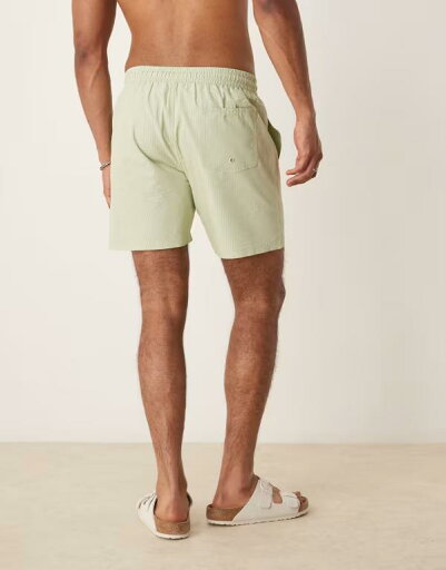 【送料無料】 マンゴ メンズ ハーフパンツ・ショーツ 水着 Mango seersucker swim shorts in pale green Khaki