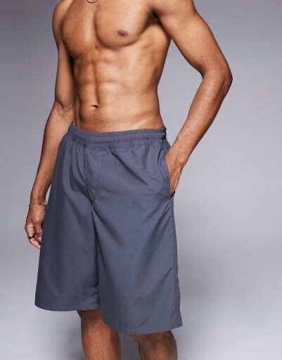 【送料無料】 エイソス メンズ ハーフパンツ・ショーツ 水着 ASOS DESIGN swim shorts in short length in charcoal Gray