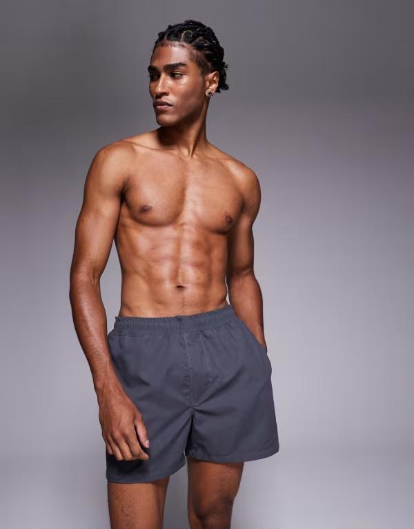 エイソス メンズ 水着 ハーフパンツ・ショーツ ショートパンツ ASOS DESIGN swim shorts in short length Gray グレー