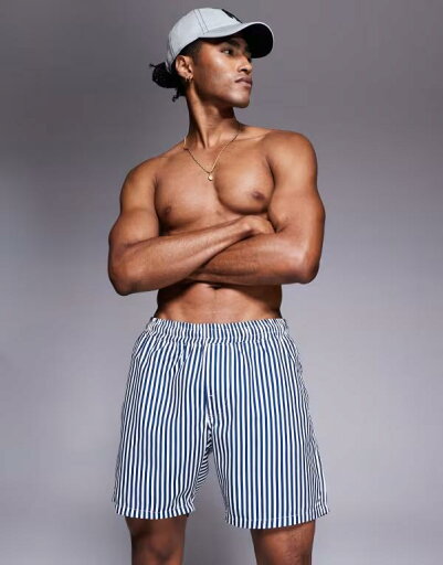 【送料無料】 エイソス メンズ ハーフパンツ・ショーツ 水着 ASOS DESIGN swim shorts in mid length in navy stripe NAVY 【送料無料】 エイソス メンズ ハーフパンツ・ショーツ 水着 ASOS DESIGN swim shorts in mid length in navy stripe NAVY